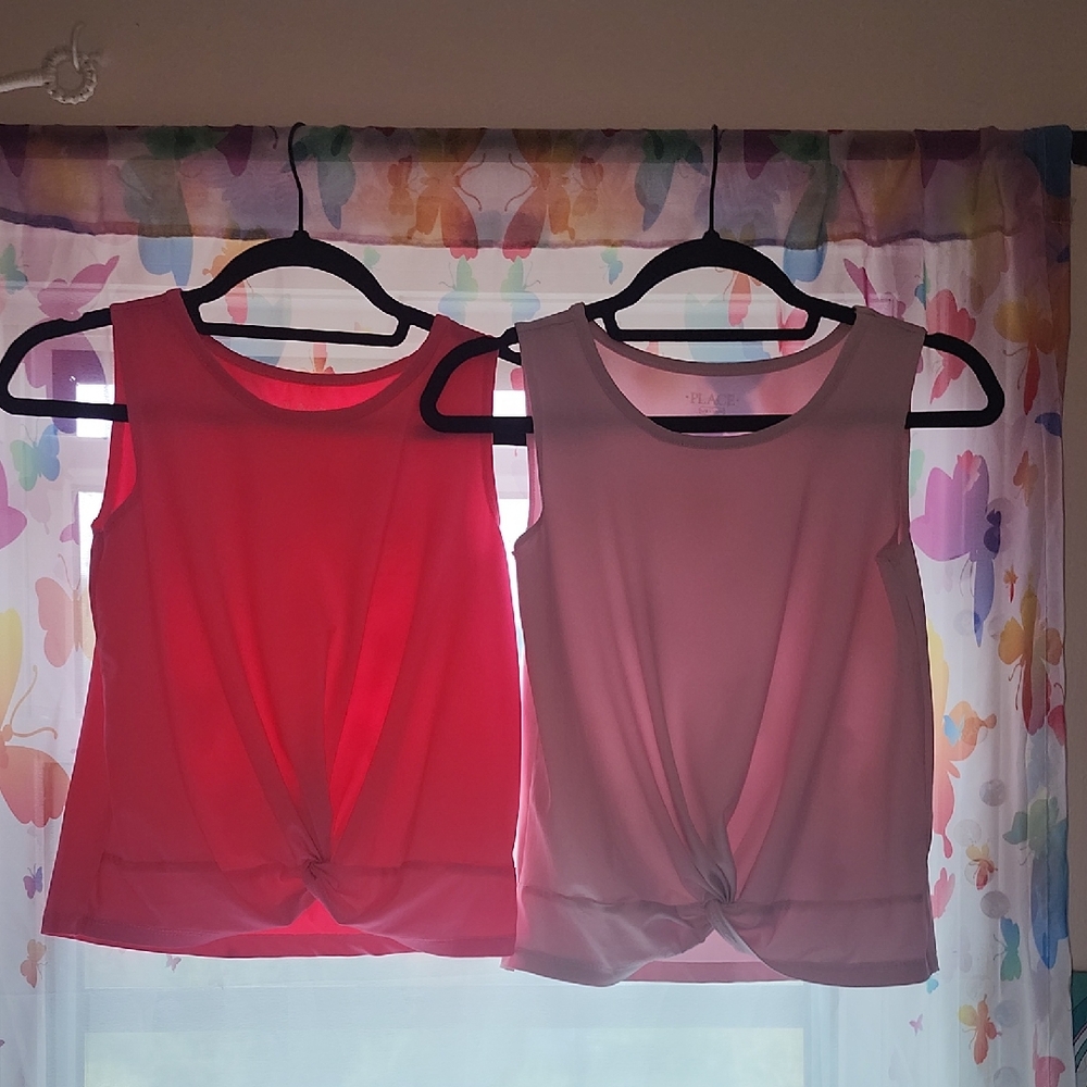 Place Kids Tank Tops with Twist Knot - Coral and Light Pink